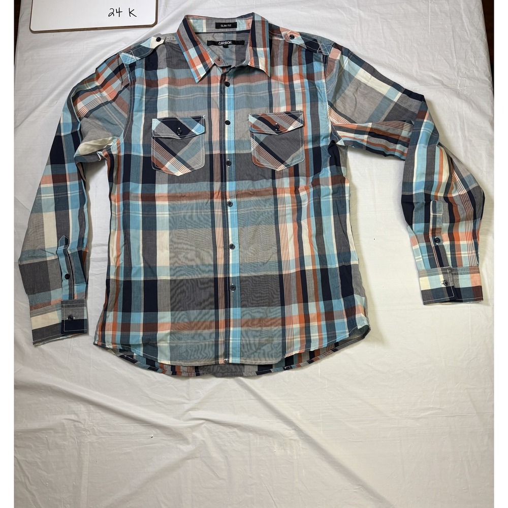 Mens Carbon long sleeve dress shirt, slim fit, plaid, size Extra Large (XL)